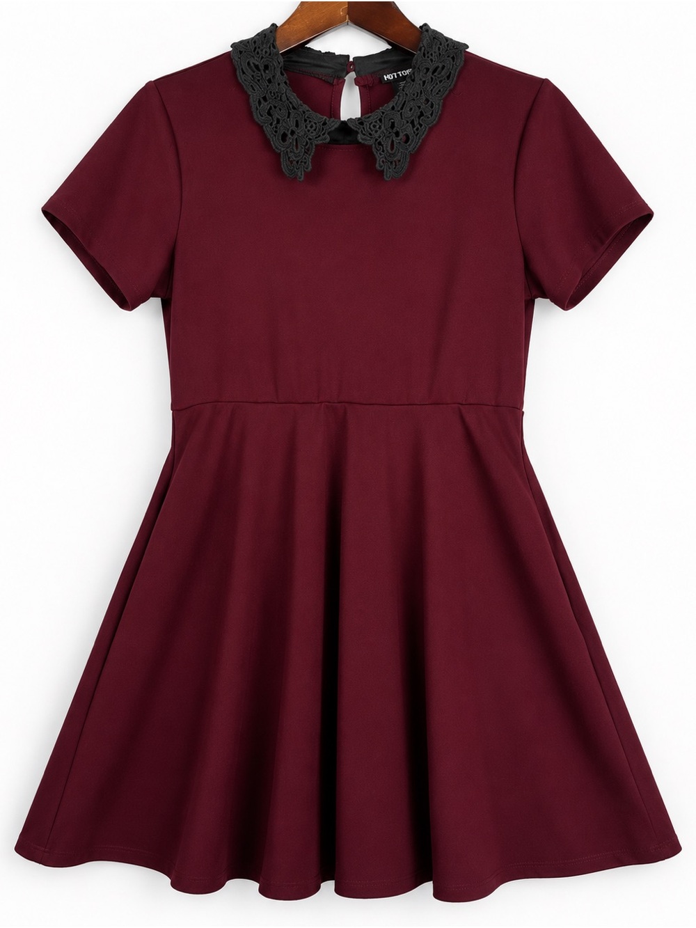 Hot Topic Burgundy Black Lace Collar Goth Skater Dress L